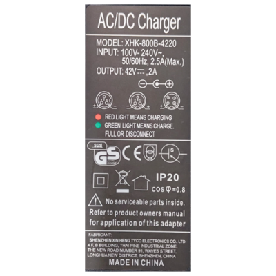 XHK-800B-4220 42V 2A CHARGER FOR ELECTRIC SCOOTER