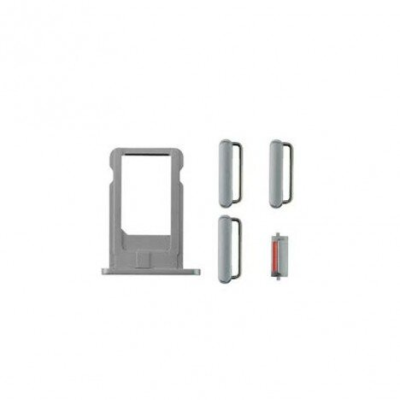 KIT BOTONES Y TARJETERO NANO SIM IPHONE 6 PLATA