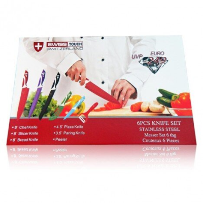 SET 5 CUCHILLOS DE ACERO INOXIDABLE+ PELADOR SWISS TOUCH