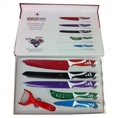 SET 5 CUCHILLOS DE ACERO INOXIDABLE+ PELADOR SWISS TOUCH