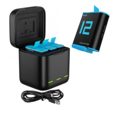 TELESIN CARGADOR TRIPLE + CAJA ALMACENAMIENTO DE BATERÍA GP-BCG-